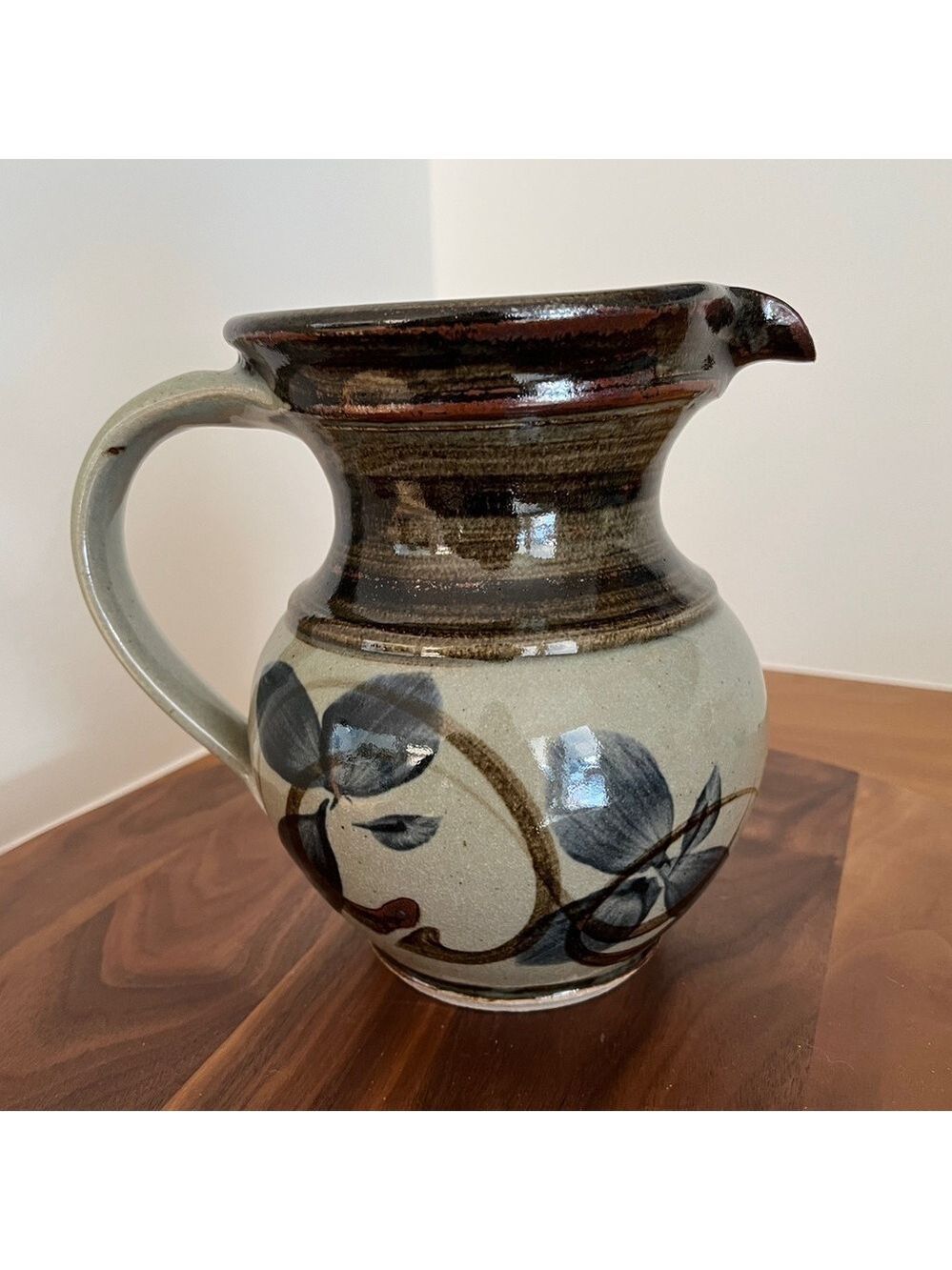 ST. ANDREWS POTTERY Litre Round Jug Hand Made Pitcher With Handle Celadon Glaze